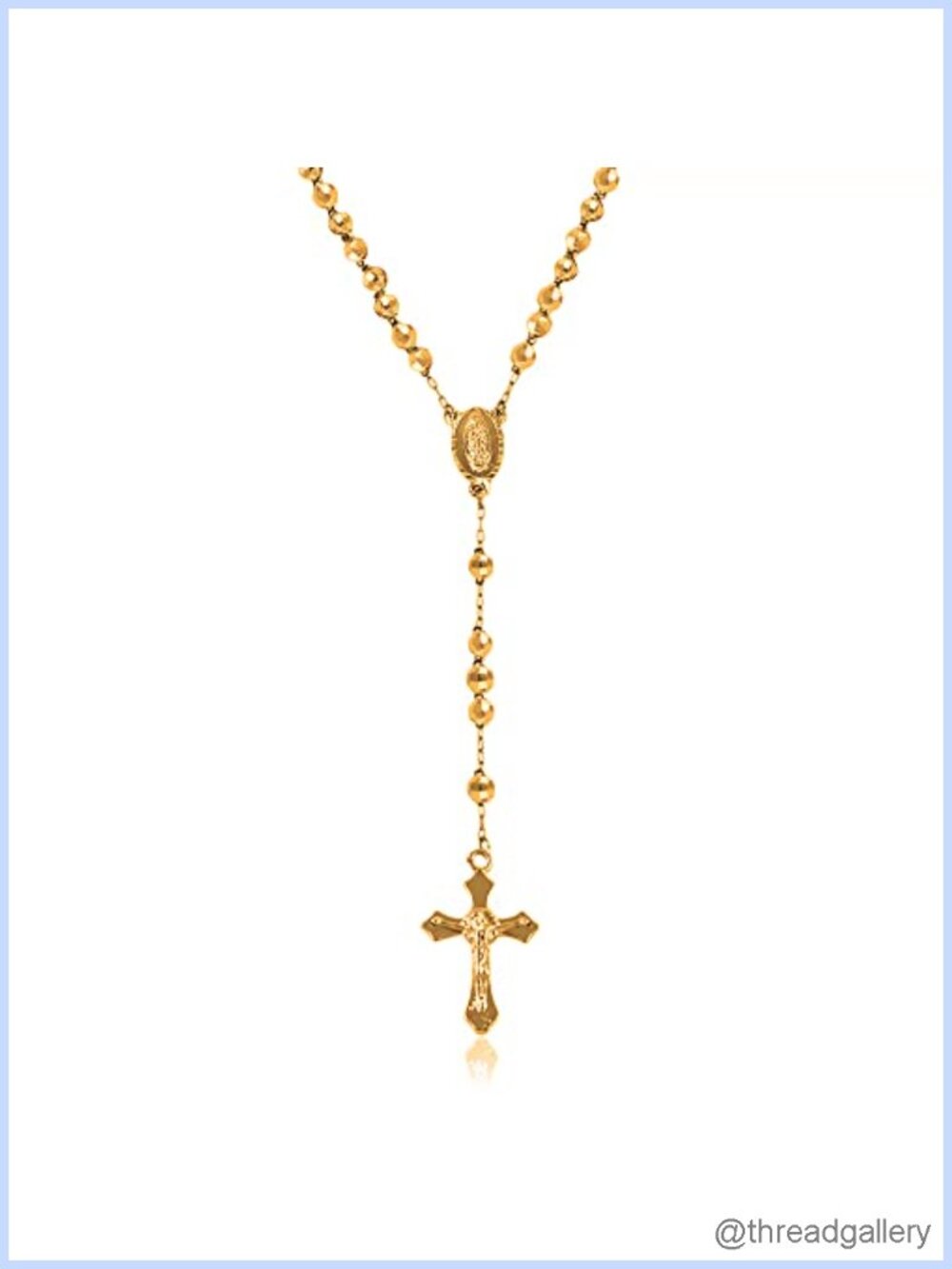 Savlano 14K Gold Plated Beaded Rosary Cross Necklace Crucifix Y-Necklace Unisex